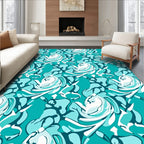 Teal Swirl Abstract Flowing Shapes Rug