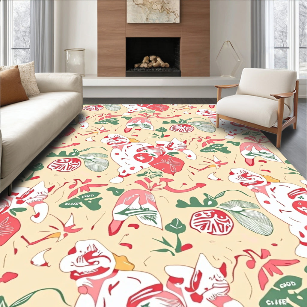 Whimsical Coral White Figures Garden Rug