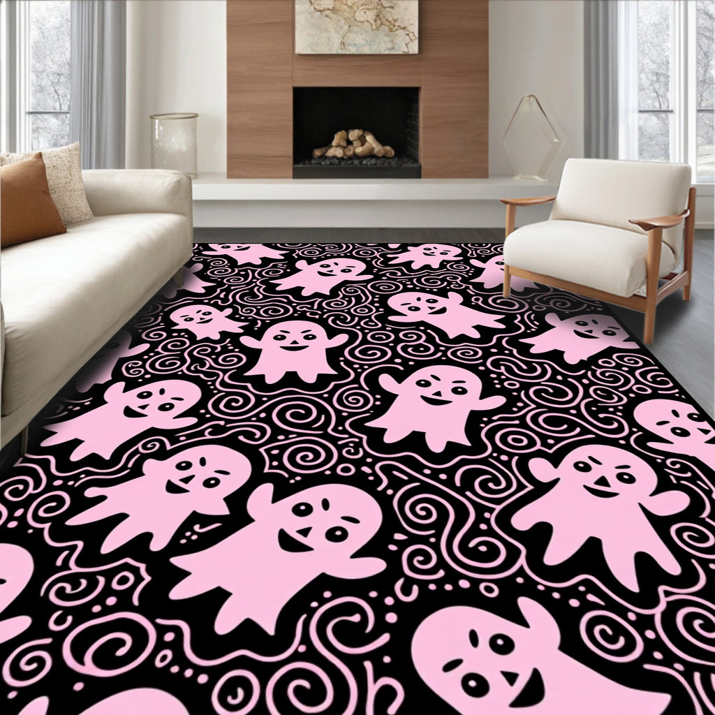 Pink Happy Ghost Swirl Halloween Rug