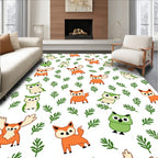 Woodland Foxes Owls Green Foliage Rug
