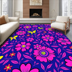 Pink Smiley Flower Yellow Butterfly Garden Rug