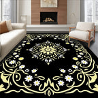 Black Yellow Floral Medallion Border Rug