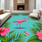 Pink Flamingo Tropical Hibiscus Greenery Rug