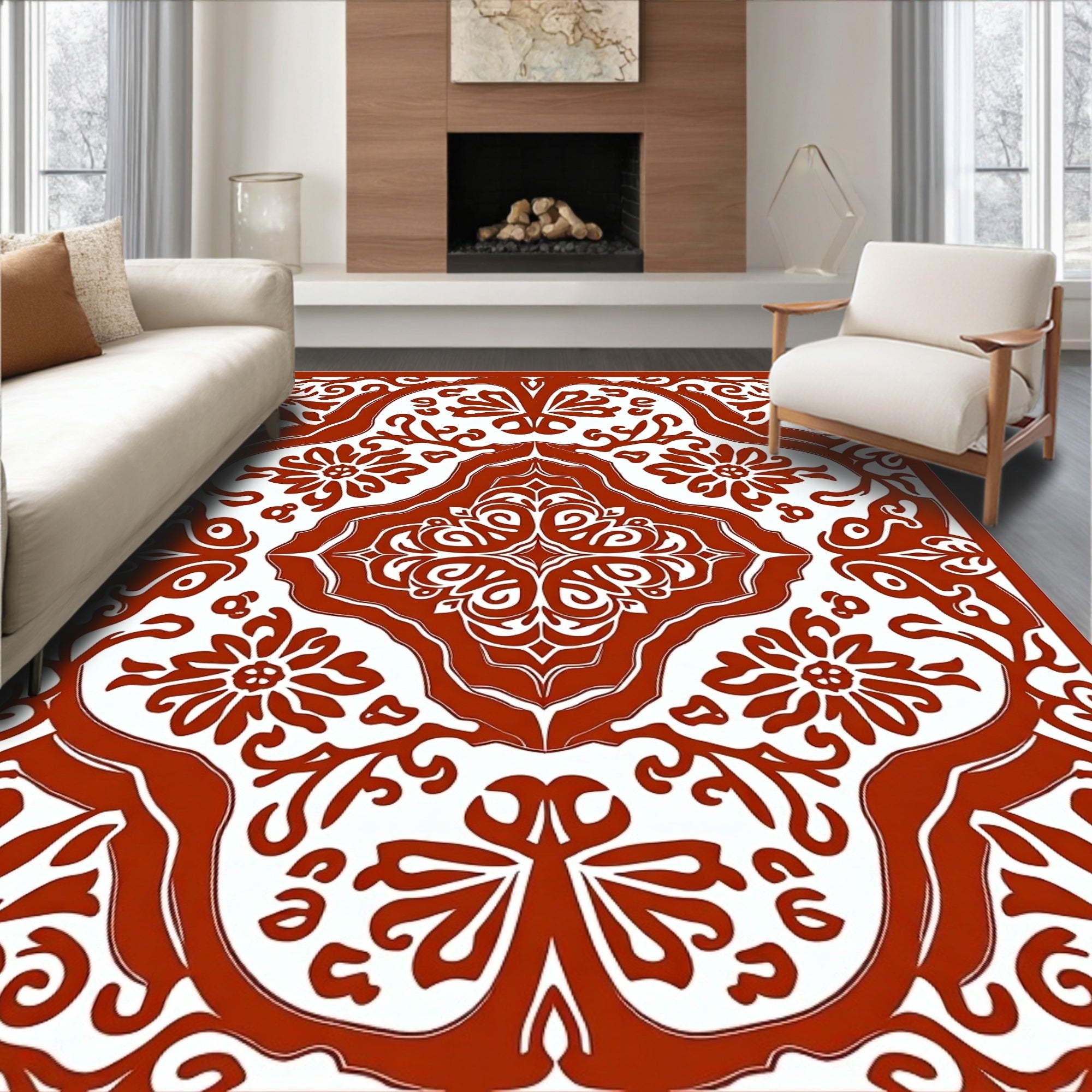 Terracotta Filigree Floral Arrangement Rug