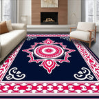 Crimson White Floral Medallion Navy Rug