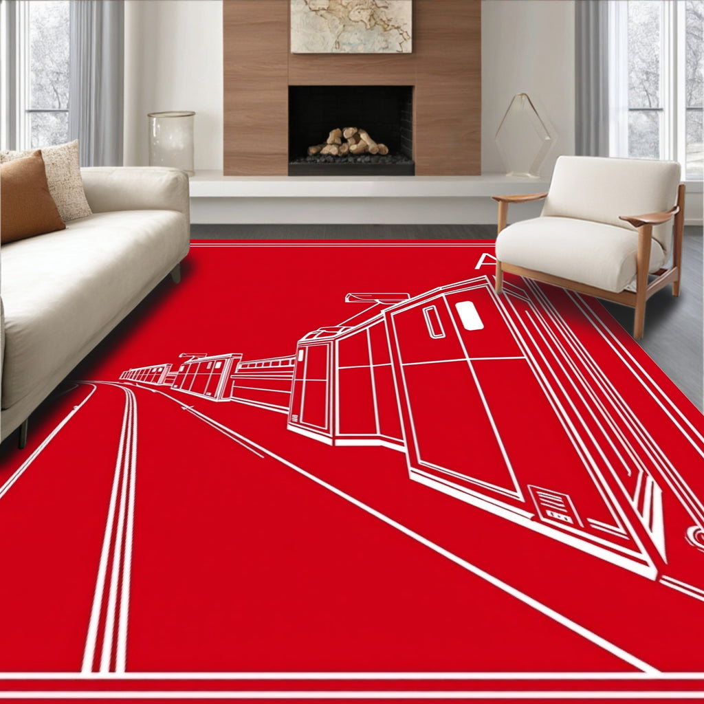 Crimson Train Locomotive Perspective Rug