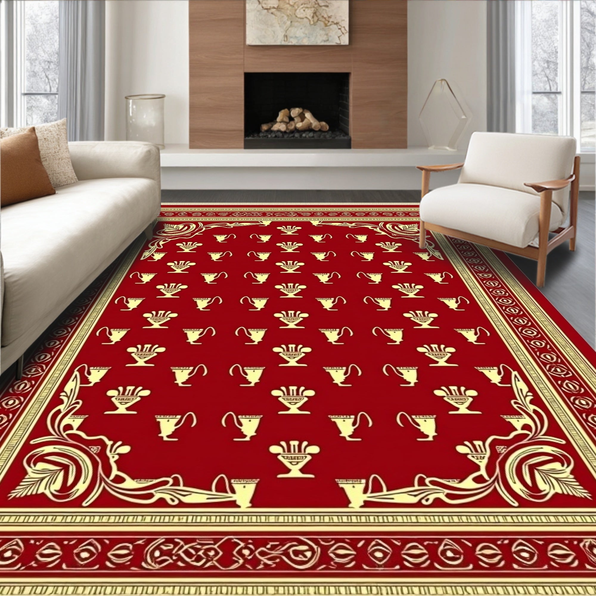 Crimson Golden Laurel Trophy Medallion Rug