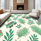 Whimsical Teal Bus Leafy Adventure Rug