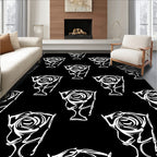Abstract White Rose Outline Black Rug