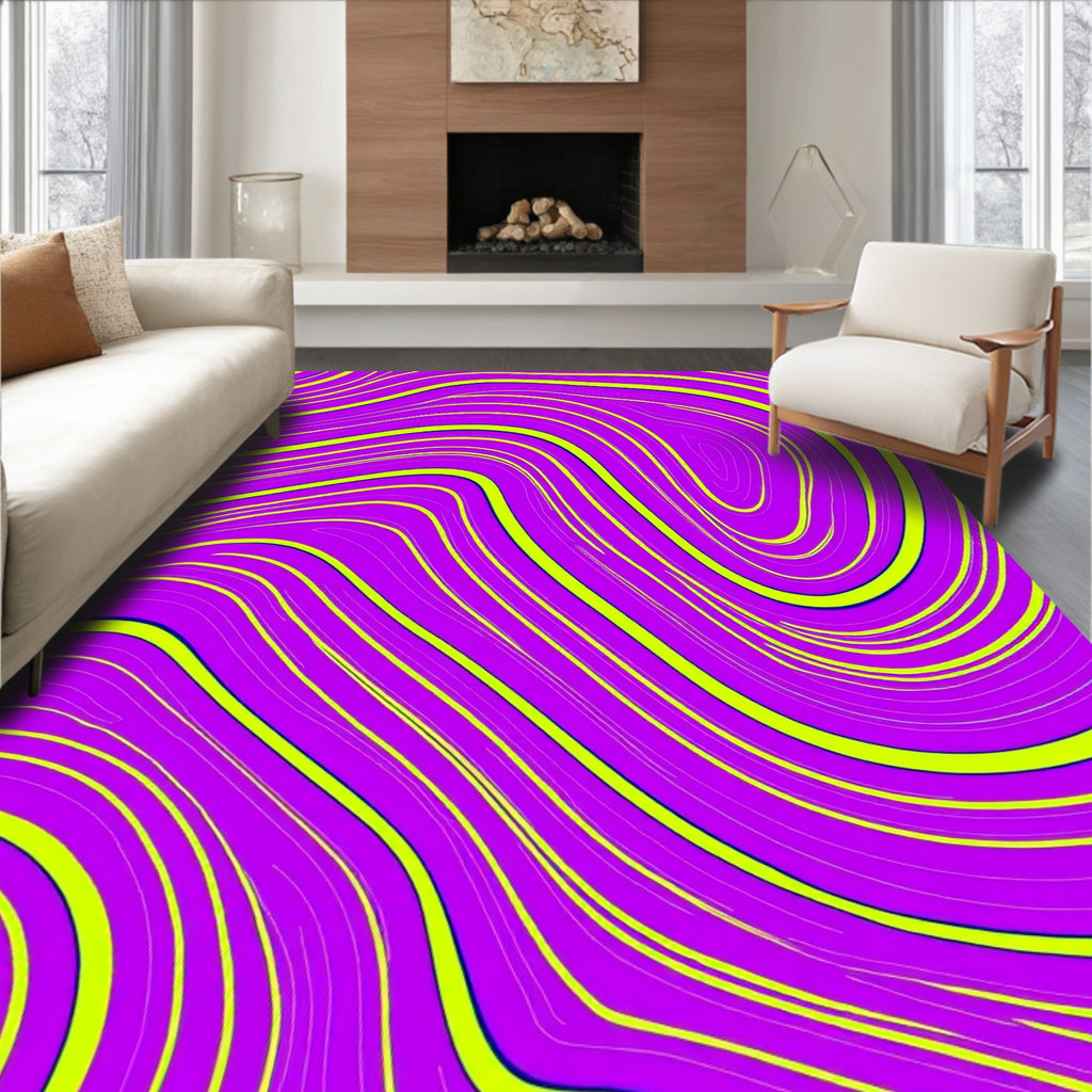 Vivid Purple Lime Swirl Lines Rug