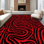 Crimson Black Abstract Swirls Rug