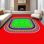Vibrant Green Soccer Field Tribal Border Rug