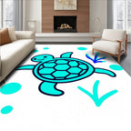 Aqua Turtle Bubbles Seaweed Scene Rug