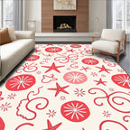 Coastal Red Starfish Sand Dollar Swirls Rug