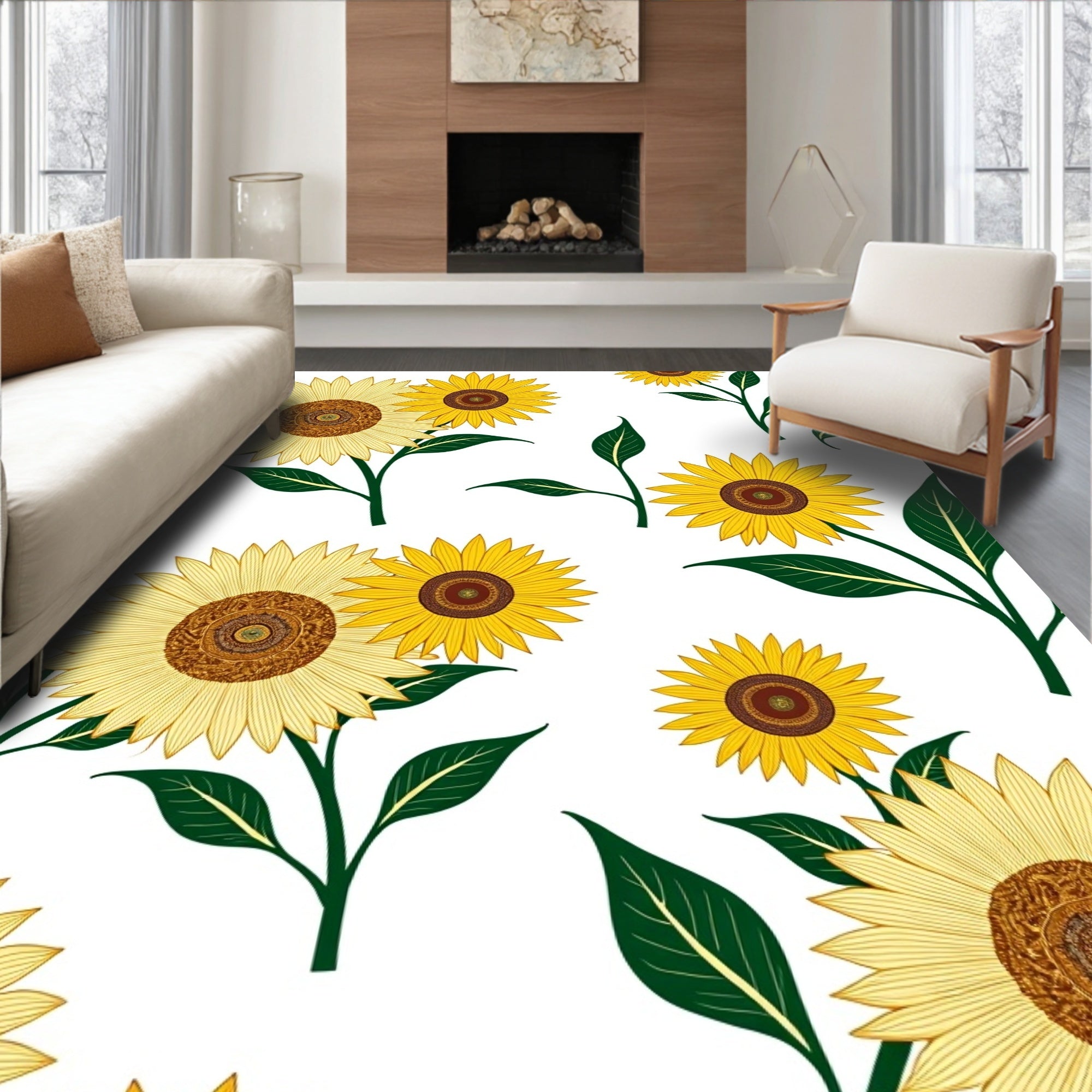 Golden Yellow Sunflower Garden Blooms Rug