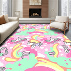 Whimsical Pink Unicorn Rainbow Clouds Rug