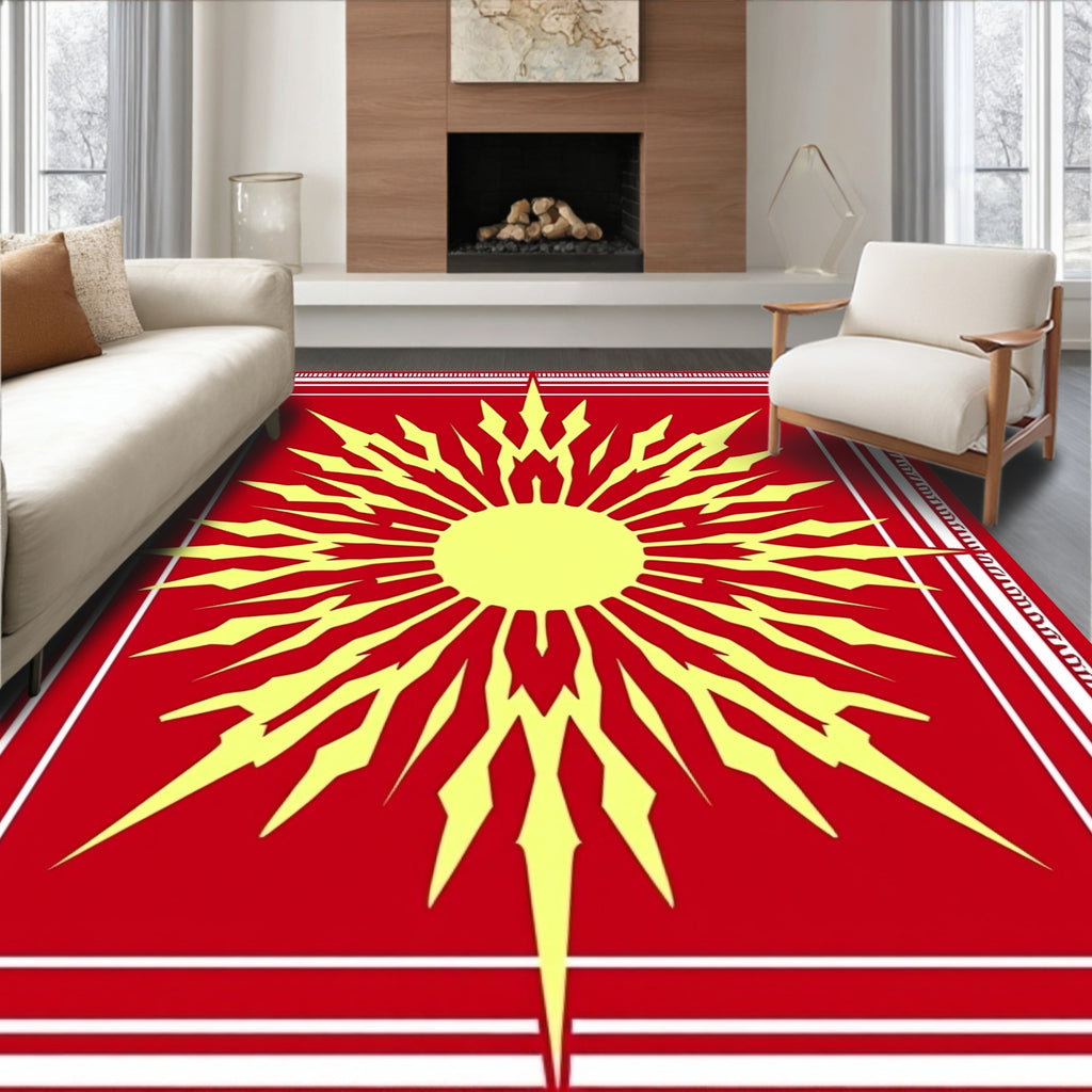 Radiant Sunburst Red Gold Art Rug