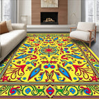 Vivid Yellow Red Blue Floral Medallion Rug