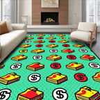 Bold Green Dollar Sign Stacked Coins Rug