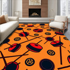 Orange Red Black Geometric Object Play Rug