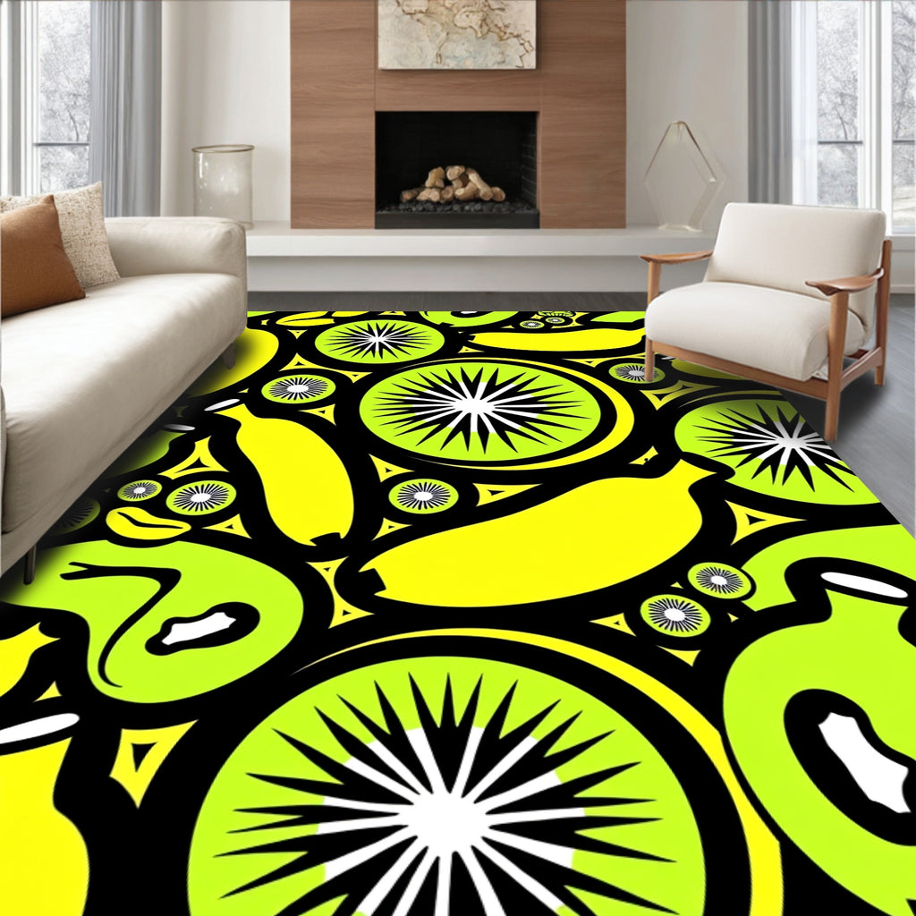 Bright Yellow Banana Kiwi Slice Rug