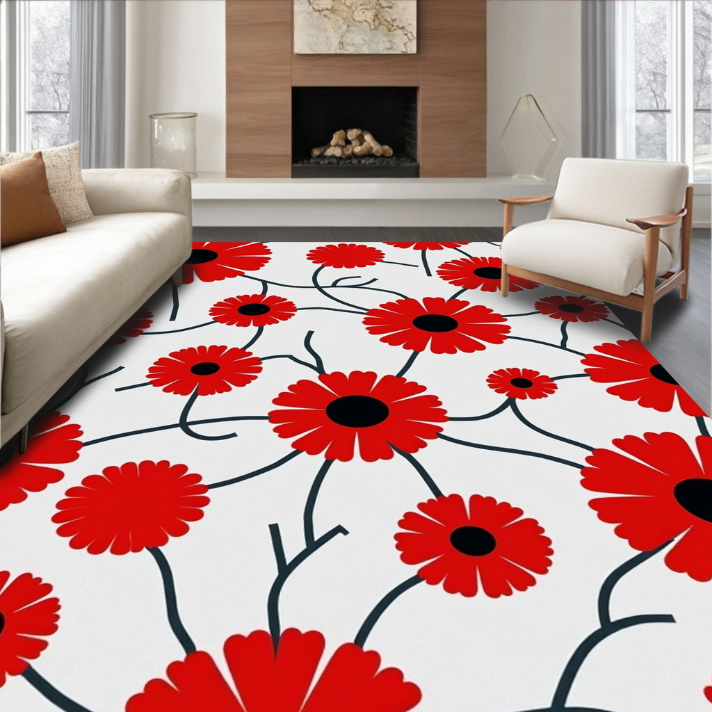 Vibrant Red Floral Vine Rug