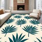Teal Palm Frond Cream Background Rug
