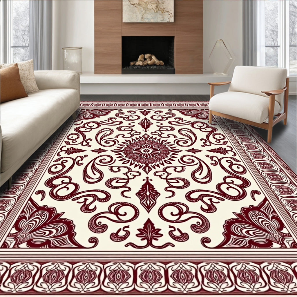 Crimson Floral Medallion Paisley Rug