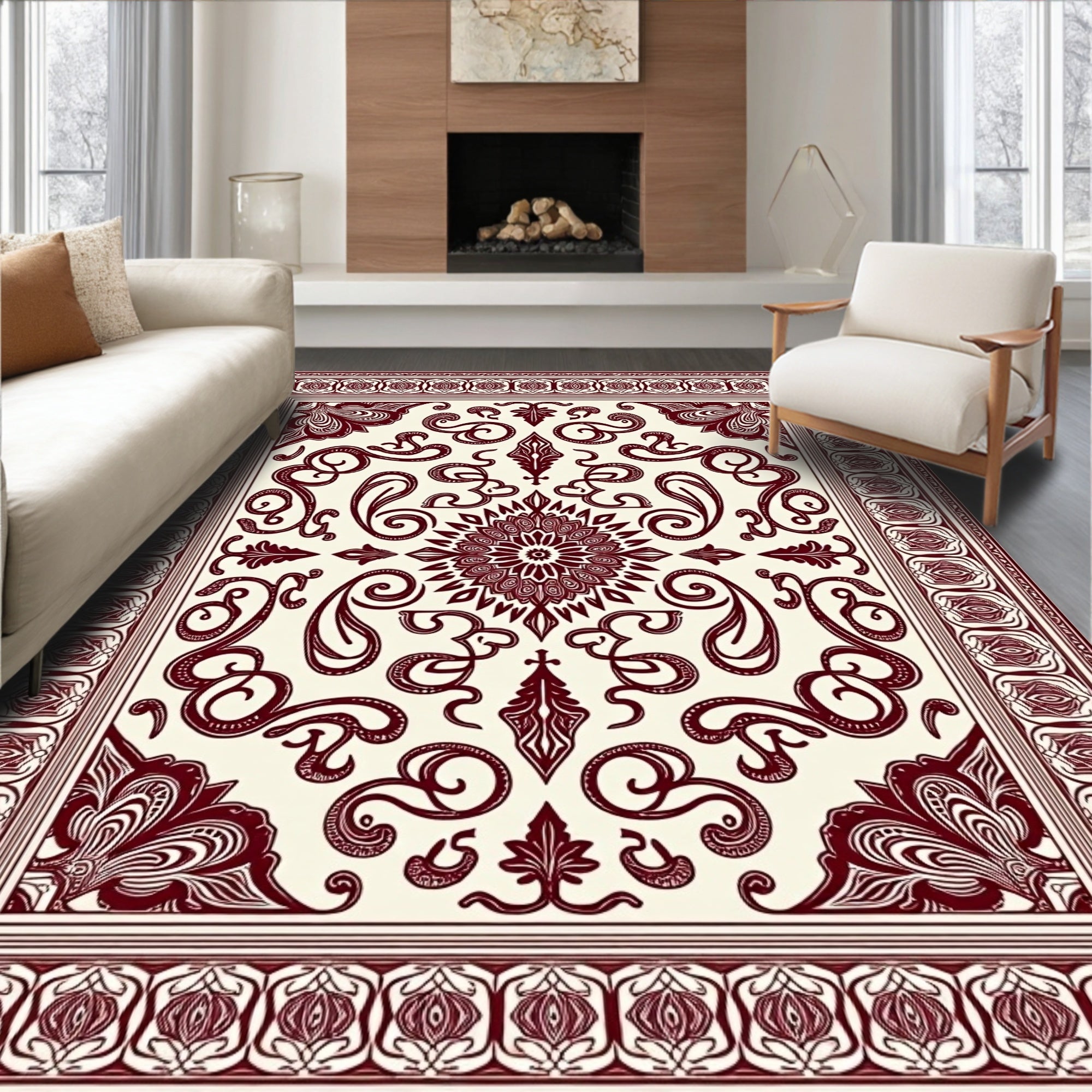 Crimson Floral Medallion Paisley Rug