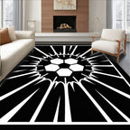 Striking Black White Soccer Ball Burst Rug