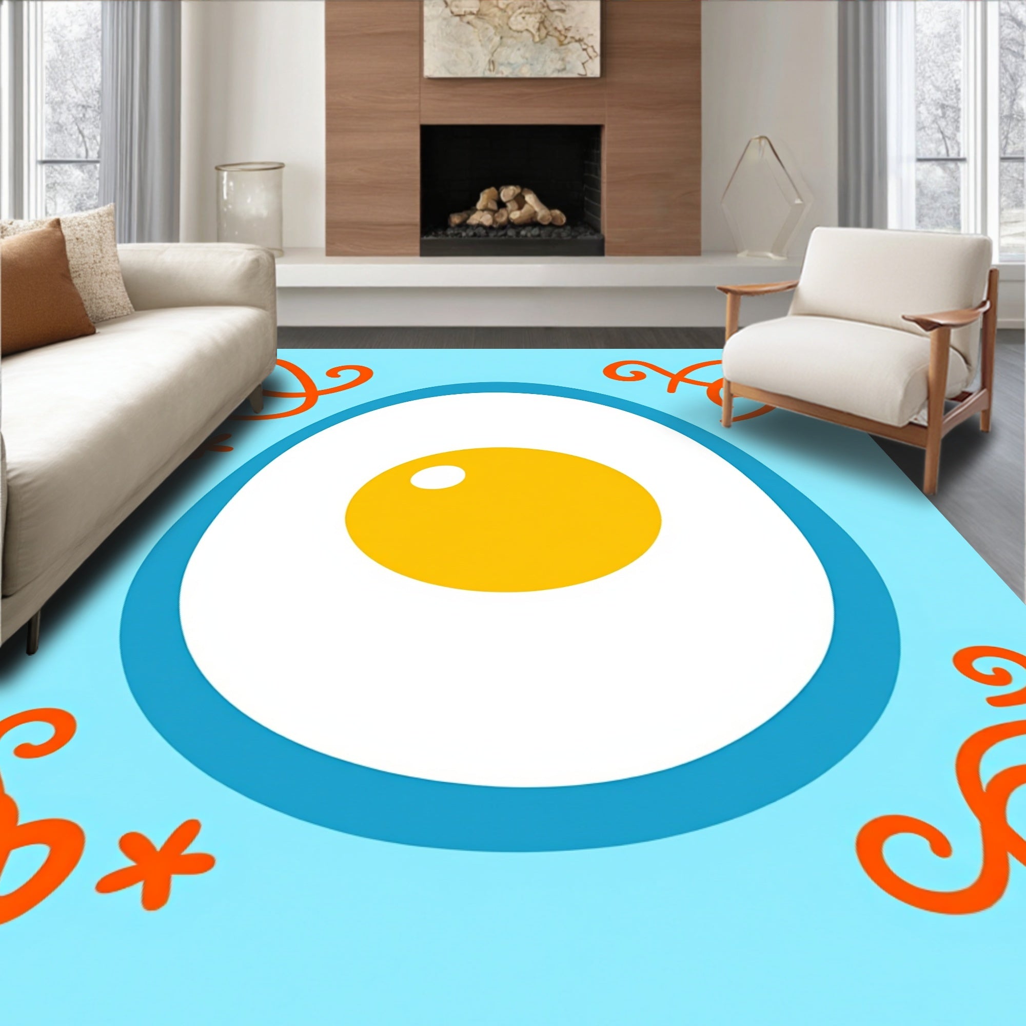 Whimsical Sunny Egg Bright Border Rug