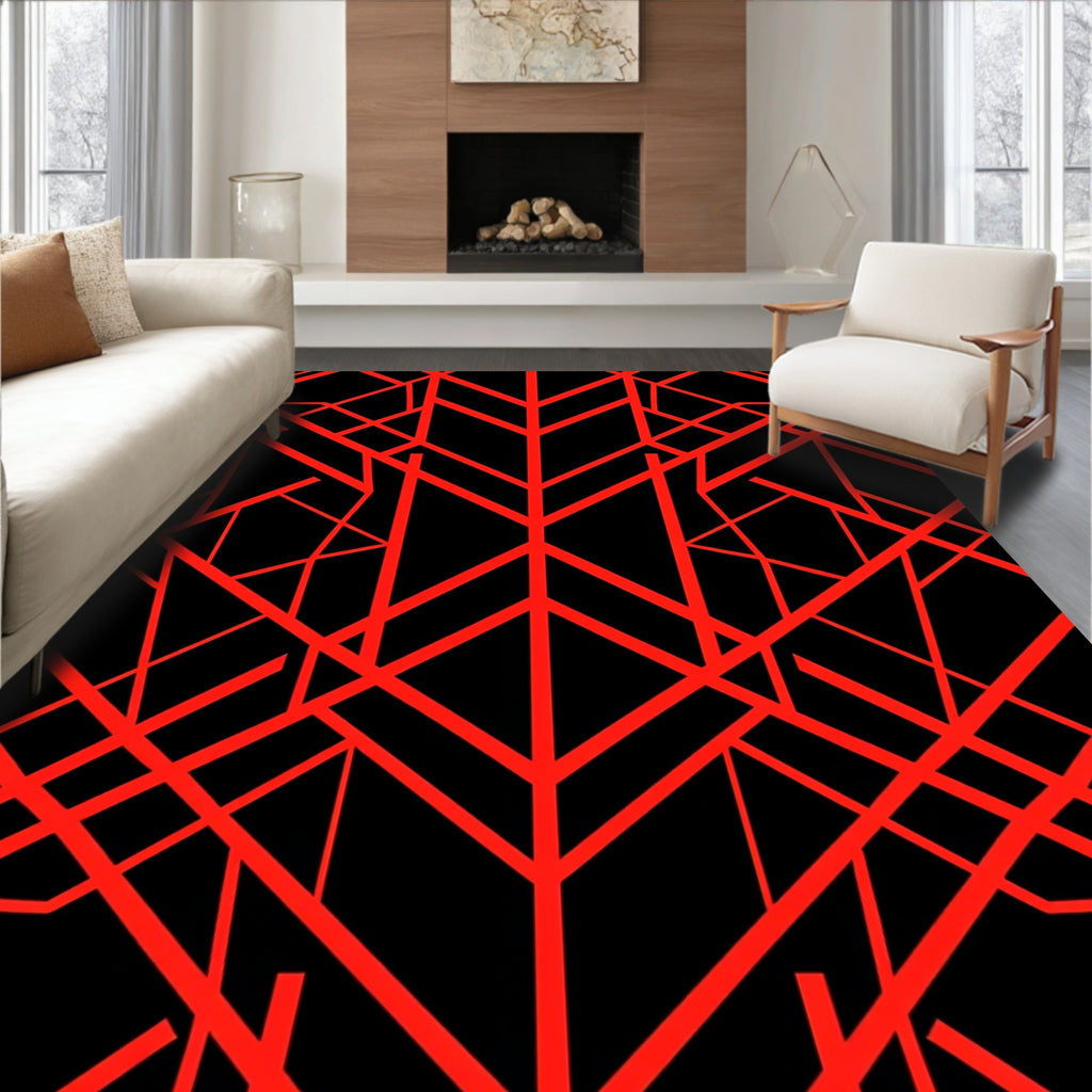 Bold Red Geometric Intersecting Lines Rug
