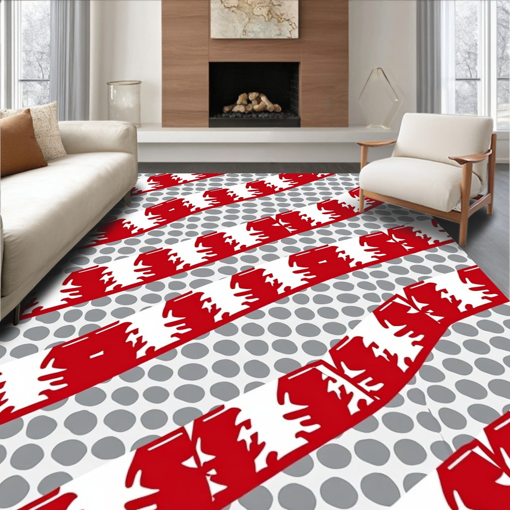 Bold Red White Dot Stripe Rug