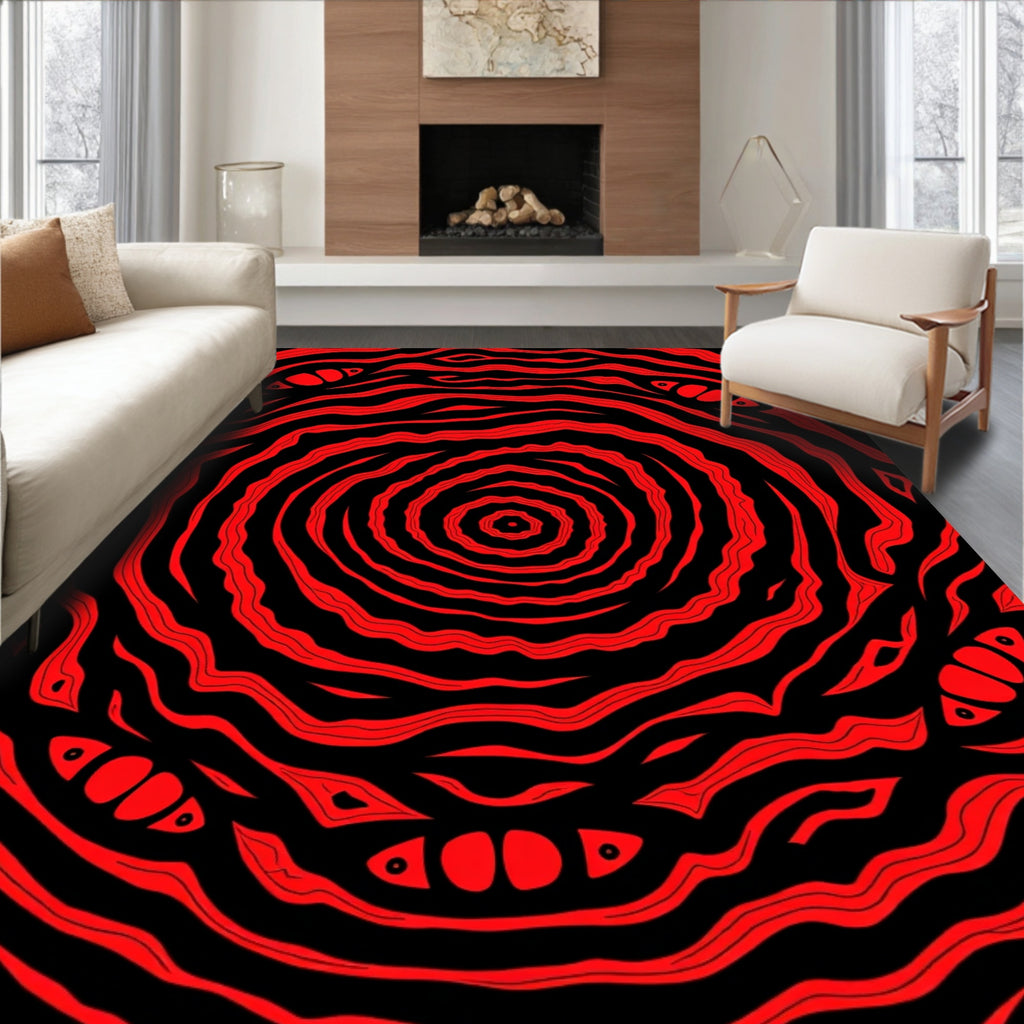 Vivid Red Concentric Abstract Eye Rug