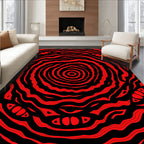 Vivid Red Concentric Abstract Eye Rug