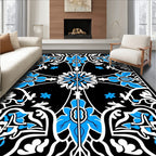 Black Blue Floral Arabesque Rug