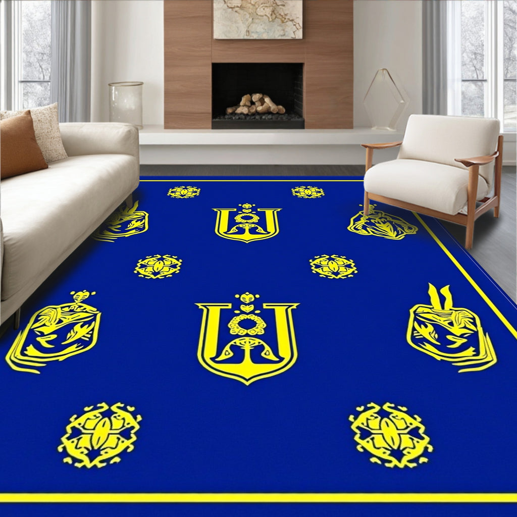 Royal Blue Yellow Crests And Orbs Rug