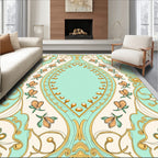 Aqua Peach Gold Floral Medallion Rug
