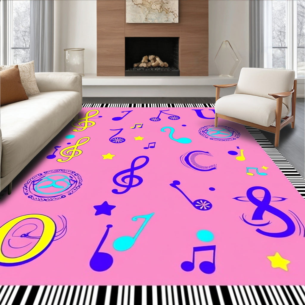Pink Musical Notes and Stars Rug