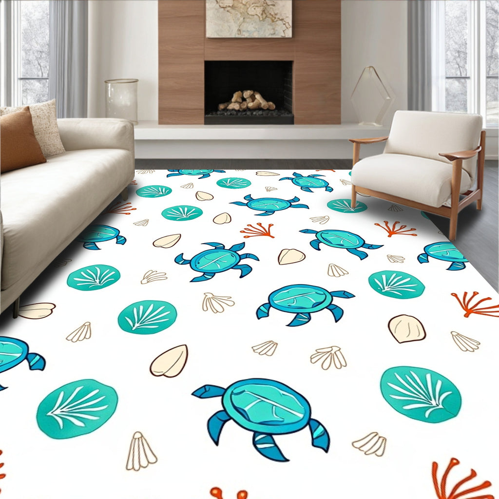 Blue Turtle Coral Sea Scatter Rug