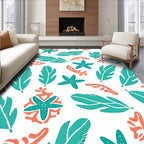 Teal Coral Starfish Leaf Collage Rug