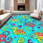 Whimsical Aquatic Animals Letters Playful Rug