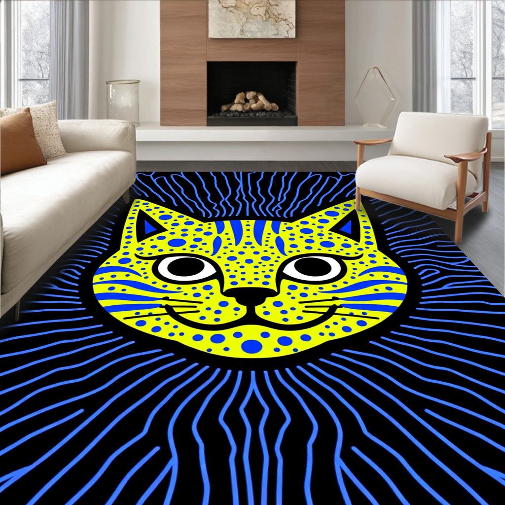 Vibrant Yellow Blue Dot Cat Rug