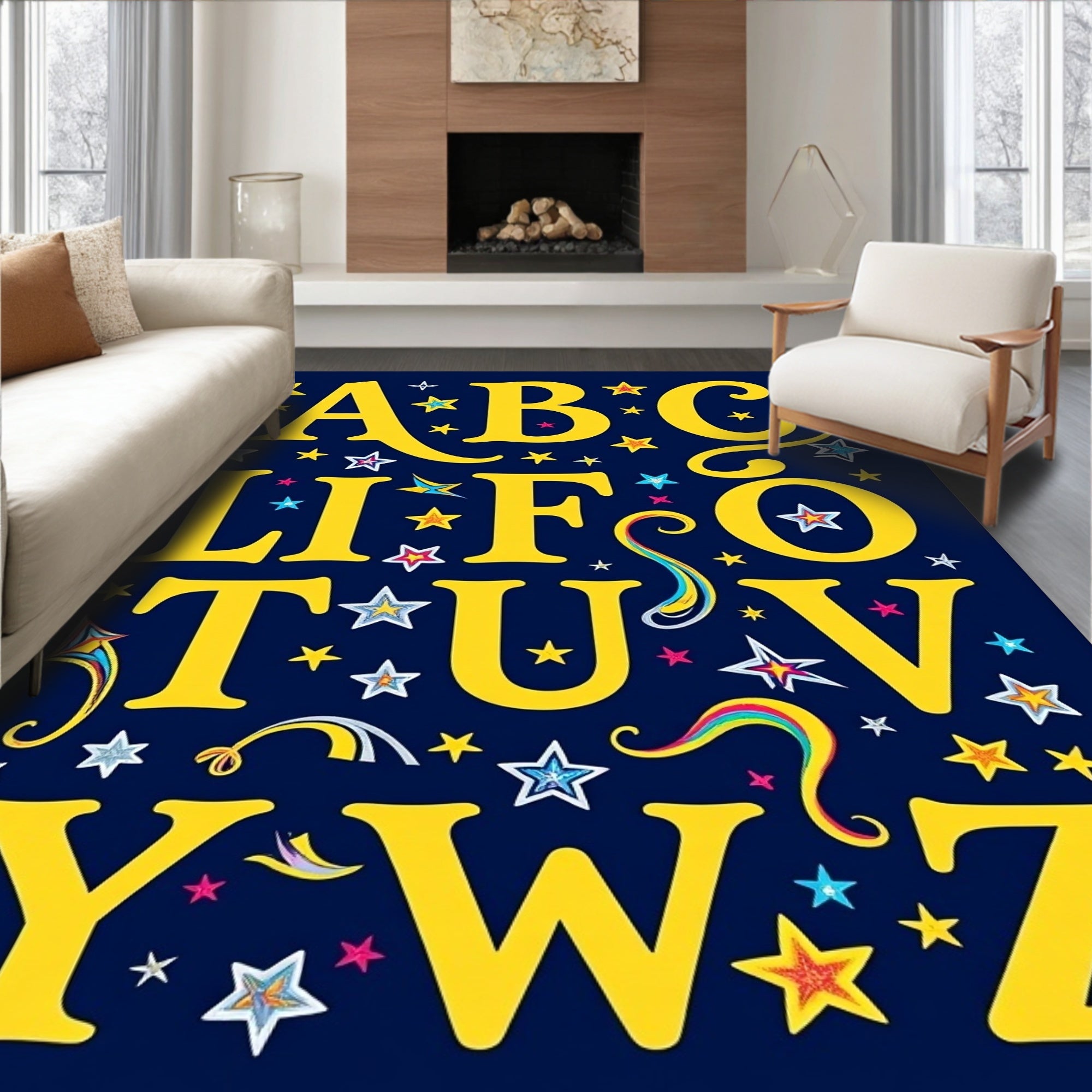 Yellow ABC Alphabet Starry Night Rug