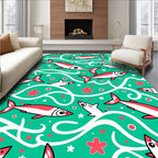 Playful Fish and Floral Teal Swirls Rug