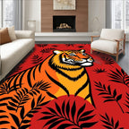 Bold Tiger Among Tropical Leaves Rug