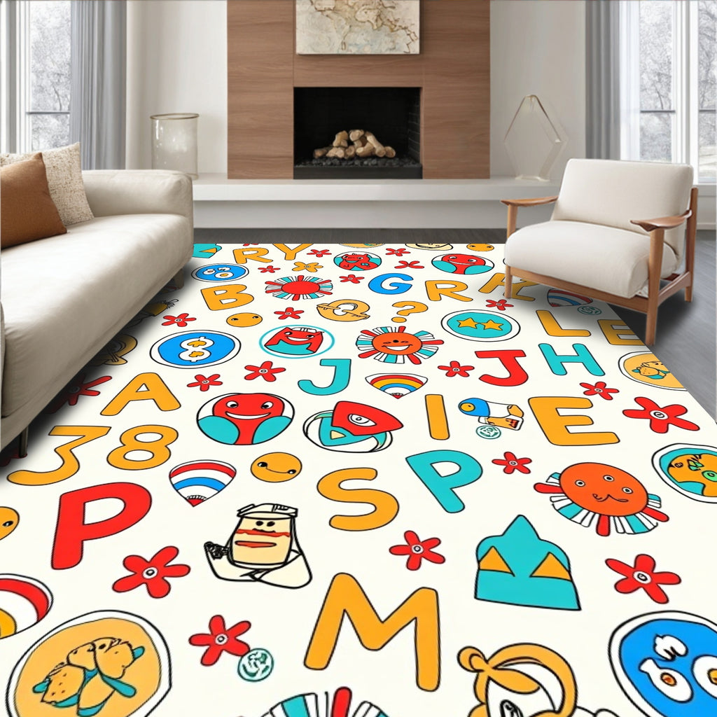Alphabet Soup Red Blue Yellow Characters Rug