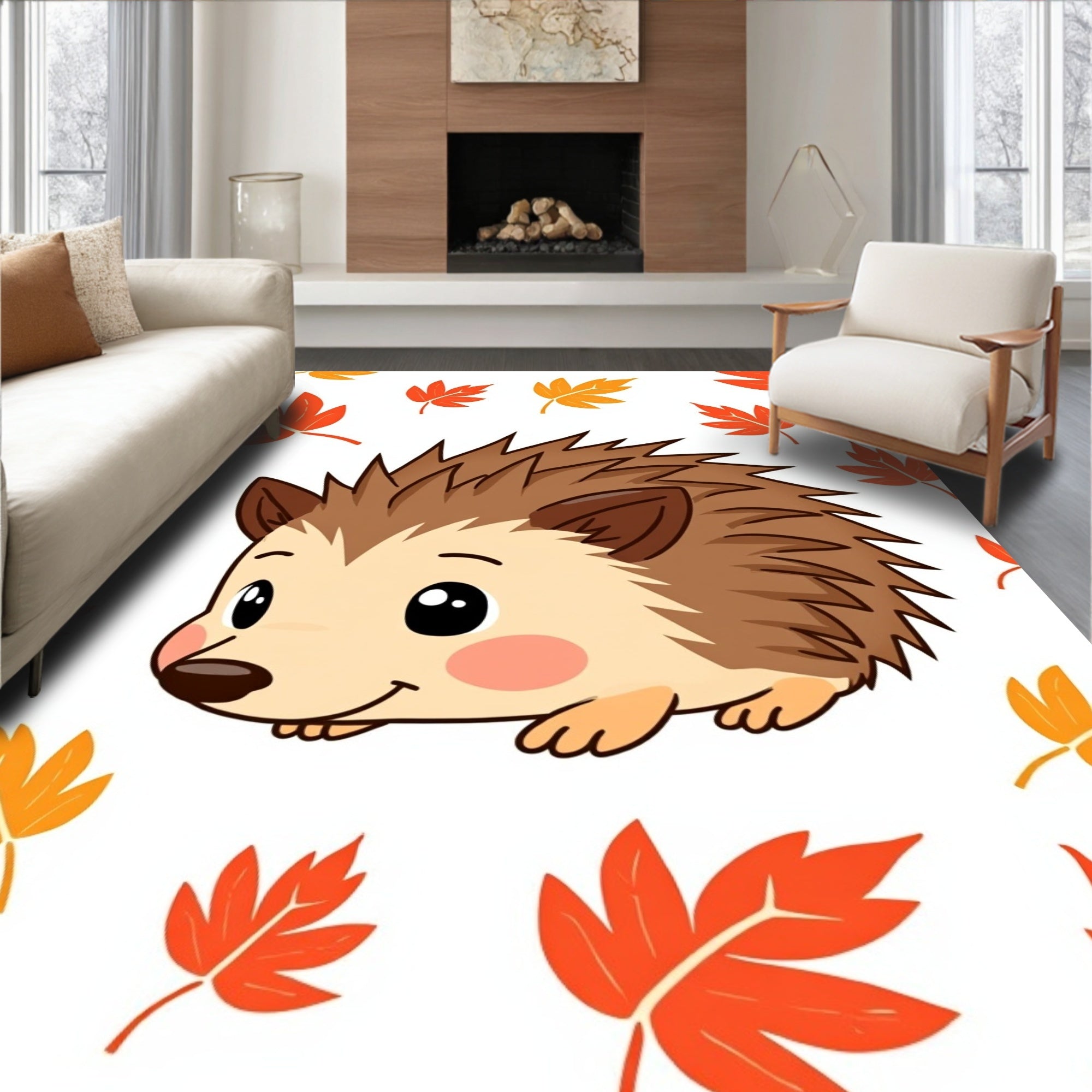 Cute Hedgehog Autumn Leaves Scatter Rug