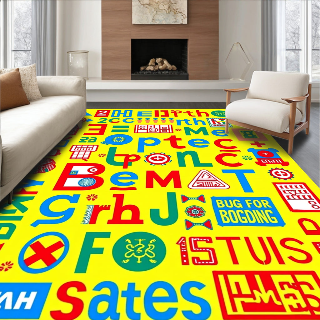 Retro Alphabet Collage Rug