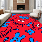 Red Blue Cartoonish Creature Splash Rug